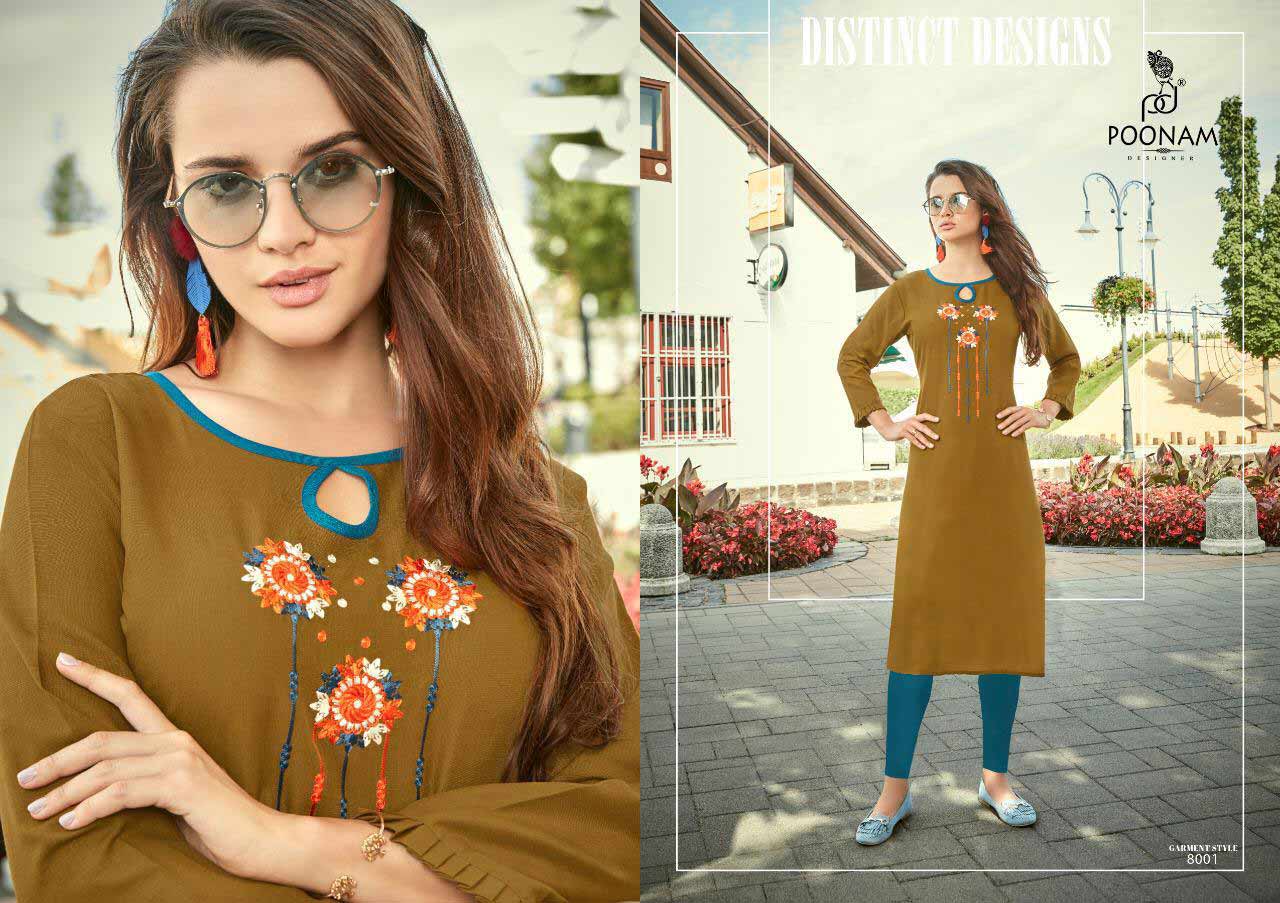 Diva Vol-8 Poonam Designer Embroidery Cotton Kurti Diva Vol-8 Poonam Designer Embroidery Cotton Kurti